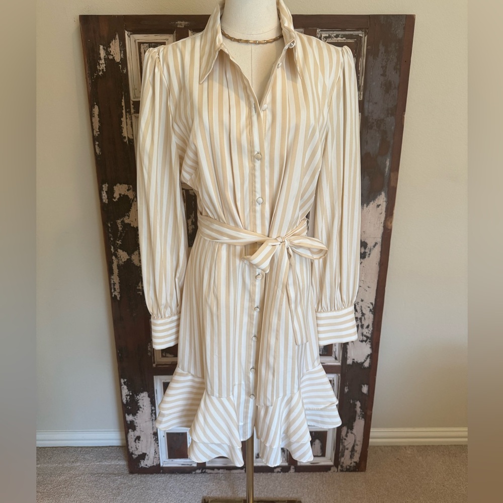 Alex Marie Jesse Cream Striped Shirt Dress - size 14 - Picture 1 of 12